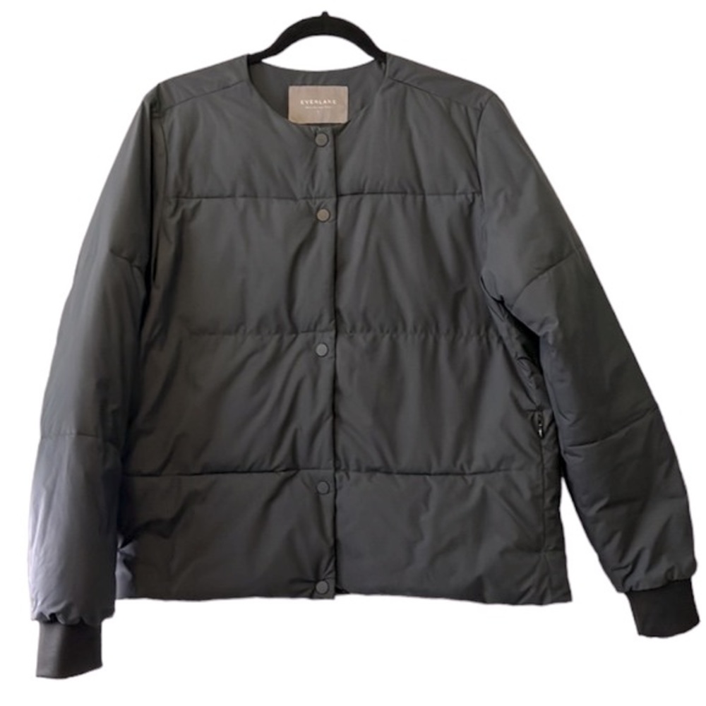 Everlane Collarless Short Puffer Jacket, Navy, Large